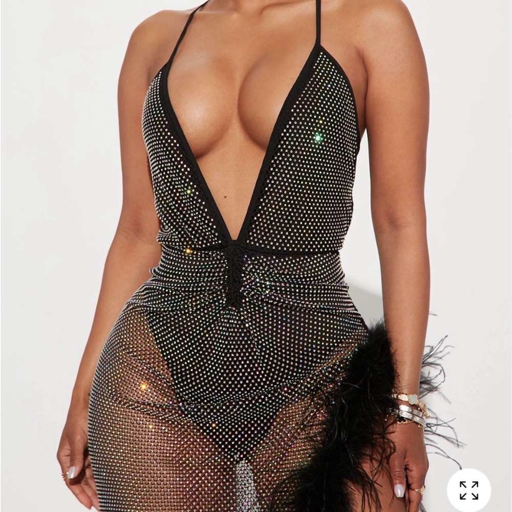 Black Rhinestone Mesh Dress